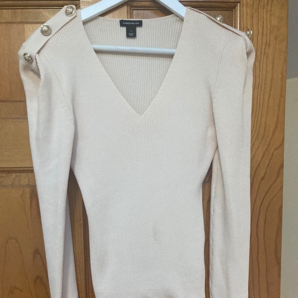 Karen Millen Viscose Blend Dry Handle Rib V Neck Military Rim Knit Top Size Smal - Picture 11 of 11